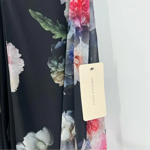 Adrianna Papell Floral Overlay Maxi Wide Leg Jumpsuit in Black Multi Size 16 - Picture 10 of 16